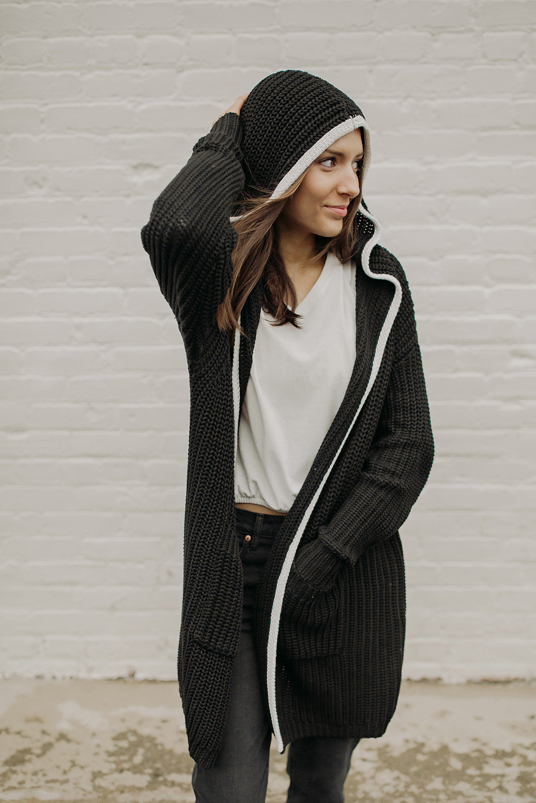 Two-Tone Hooded Cardigan